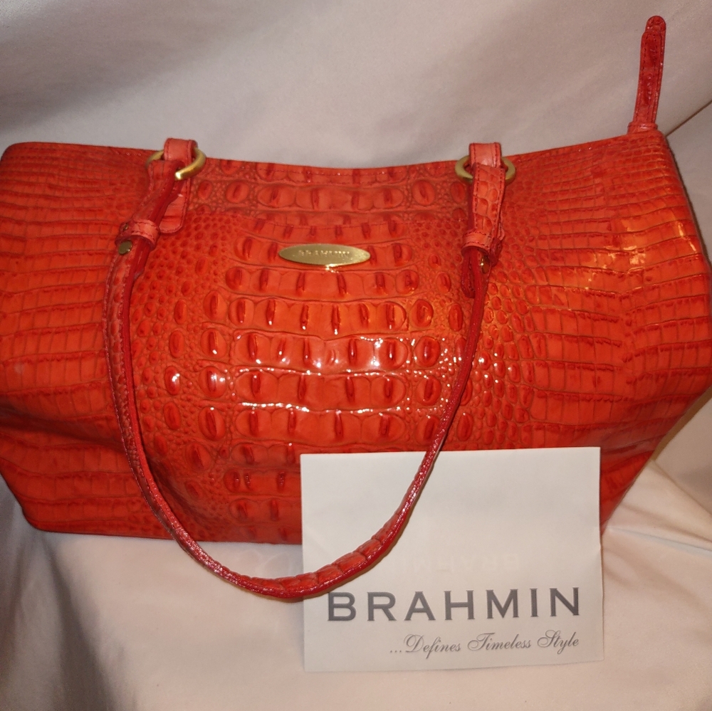 Brahmin Bag Medium Alden Coral Glossy Leath. New With Tags